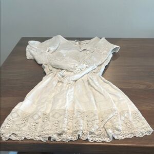 Anthro Place Nationale White Peasant Lace Mini Dress Sz 1